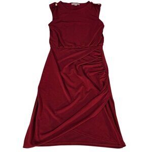 Banana Republic Dark Red Sleeveless Ruched Midi Dress XS Polyester/Spandex